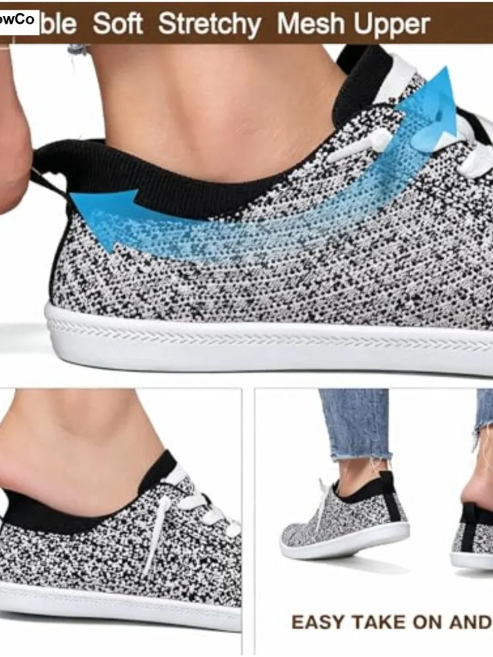 Women's Slip-On Walking Loafers with Arch Support Breathable Knit Mesh